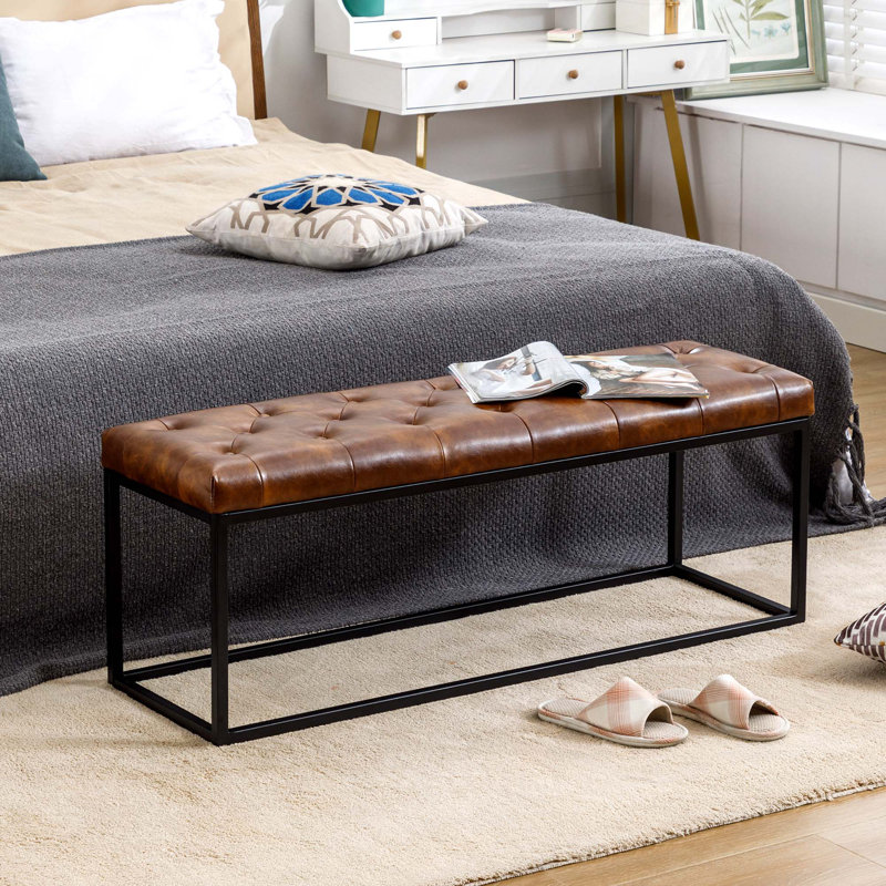Ebern Designs Faux Leather Upholstered Bench Steel